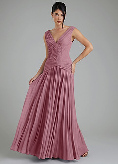 Azazie Kima Bridesmaid Dresses Vintage Mauve A-Line Pleated Chiffon Dress image1