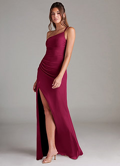 Azazie Eren Jurken voor bruidsmeisjes Jurk van Chiffon met Kolom One-shoulder Bourgondië image6