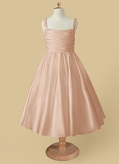 Azazie Cutie Pie Flower Girl Dresses English Rose A-Line Pleated Matte Satin Dress image4