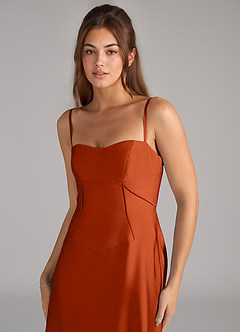 Azazie Valentine Brautjungfernkleider A-Linie Korsett Stretch-Satin Kleid Gebranntes Orange image6