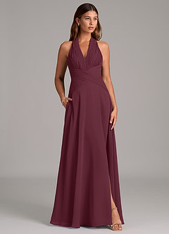 Azazie Elizabeth Abiti da Damigella Abito A-Line in Chiffon Plissettato Cabernet image3
