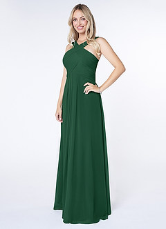 Azazie Kaleigh Bridesmaid Dresses Dark Green A-Line Pleated Chiffon Dress image3
