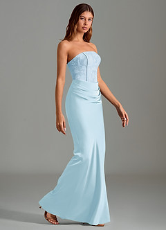 Azazie Emilia Robes de demoiselle d'honneur Robe Sirène en Satin extensible Sans bretelles Bleu Ciel image3