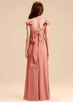 Azazie Everett Junior Robe Trapèze en Satin extensible Arc Corail image2
