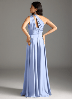 Azazie Charlize Robes de demoiselle d'honneur Robe Trapèze en Satin extensible Ue épaule Eis image6