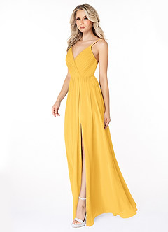 Azazie Gracie Bridesmaid Dresses Marigold A-Line Pleated Chiffon Dress image4