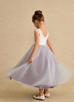 Azazie Momo Flower Girl Dresses Ivory Dusty Rose A-Line Lace Dress image4