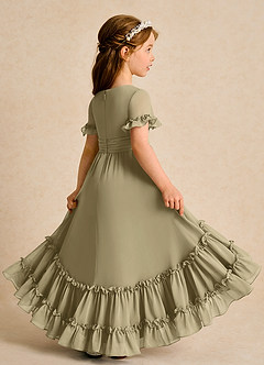 Azazie Kass Flower Girl Dresses Moss Green A-Line Pleated Chiffon Dress image6