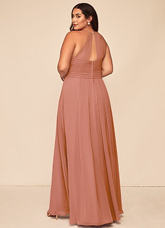 Azazie Ginger Vestidos de damas de honor Vestido de Mai Tai de Gasa de Corte en A con Halter Plisado image11