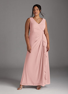 Azazie Manuella Mère de la mariée Robes Robe Trapèze en Mousseline de soie Col V plissé Rose Poudré image13