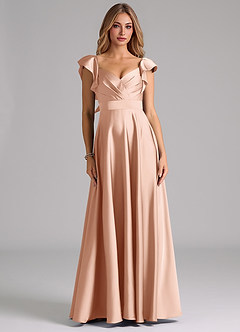 Azazie Leilani Bridesmaid Dresses Rose Gold A-Line Ruched Stretch Satin Dress image3