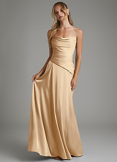 Azazie Gabriela Bridesmaid Dresses Champagne A-Line Corset Stretch Satin Dress image7