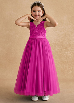Azazie Cinna Flower Girl Dresses Fuchsia A-Line Lace Tulle Dress image5