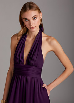 Azazie Oli Bridesmaid Dresses Grape Pleated Stretch Satin Jumpsuit image6