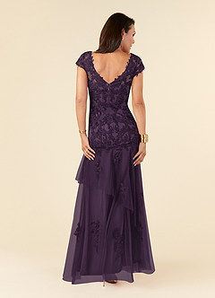 Azazie Romy Mother of the Bride Dresses Plum Mermaid V-Neck Sequins Tulle Dress image4
