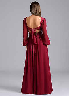 Azazie Zeya Bridesmaid Dresses Burgundy A-Line Long Sleeve Chiffon Dress image2