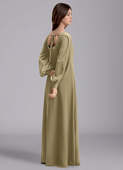 Azazie Bondi Junior Moss Green A-Line Blouson Chiffon Dress image6