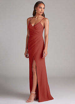 Azazie Maci Brautjungfernkleider Etui Plissee Chiffon Kleid Terrakotta image3