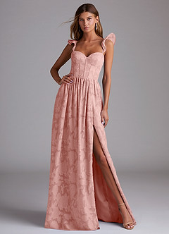 Azazie Denisse Bridesmaid Dresses Rosette A-Line Ruched Floral Burnout Dress image1