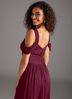 Azazie Lianne Bridesmaid Dresses Mulberry A-Line Off the Shoulder Stretch Satin Dress image4
