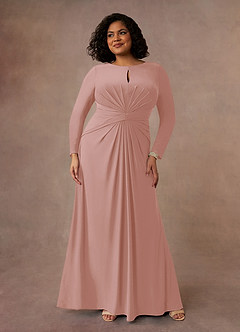 Azazie Natalya Mother of the Bride Dresses Dusty Rose A-Line Pleated Luxe Knit Dress image7