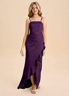 Azazie Buzzy Junior Etui Plissee Stretch-Satin Kleid Traube image4