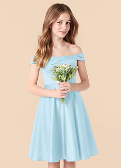 Azazie Amira Junior Sky Blue A-Line Pleated Stretch Satin Dress image5