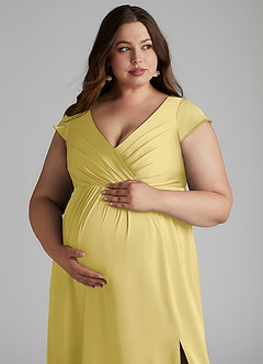 Azazie Allessia Maternity Bridesmaid Dresses A-Line Pleated Stretch Satin Floor-Length Dress image13