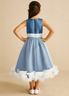 Azazie Stardust Flower Girl Dresses Steel Blue A-Line Sleeveless Organza Dress image4