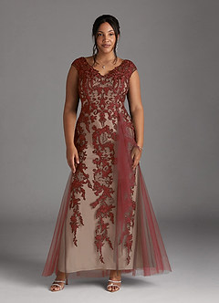 Azazie Melena vestidos de madre de la novia Vestido de Oxidado   Champán de Tul de Sirena con Encaje image7