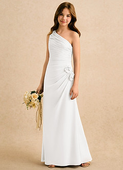 Azazie Sophie Girls Formal Flower Girl Dresses Ivory Sheath One Shoulder Chiffon Dress image4
