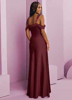 Barbie ♥ Azazie Vestidos de damas de honor Vestido de Cabernet de Satén Elástico de Corte Recto con Plisado image9