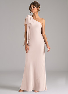 Azazie Capri Bridesmaid Dresses Blushing Pink Mermaid One Shoulder Stretch Satin Dress image4