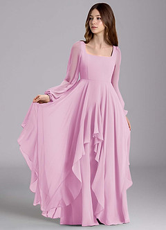 Azazie Clara Junior Candy Pink A-Line Blouson Chiffon Dress image1