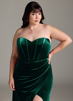 Azazie Jas Bridesmaid Dresses Emerald Sheath Off-The-Shoulder Corset Velvet Convertible Dress image19