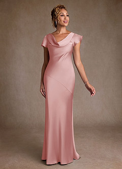 Azazie Shelby Mother of the Bride Dresses Powder Pink Mermaid Pleated Stretch Satin Dress image3