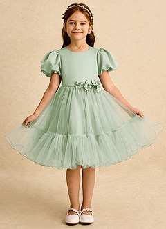 Azazie Cocoa Abiti da Ragazza di Fiori Abito Principessa in Tulle Plissettato Verde Salvia image5