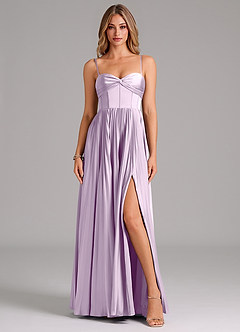 Azazie Akiko Robes de demoiselle d'honneur Robe Trapèze en Satin extensible Encolure en Forme de Cœur Frostiges Flieder image1