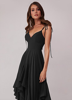 Barbie ♥ Azazie Bridesmaid Dresses Black A-Line Bow Chiffon Dress image5