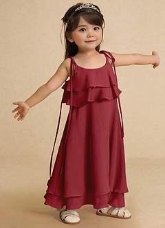 Azazie Temi Flower Girl Dresses Pomegranate A-Line Spaghetti Strap Chiffon Dress image8