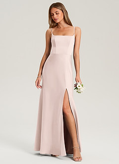 Azazie Lidia Bridesmaid Dresses Blushing Pink Mermaid Side Slit Stretch Satin Dress image1