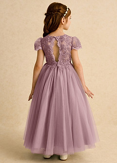 Azazie Puff Flower Girl Dresses Dusty Rose Ball-Gown Lace Tulle Dress image1