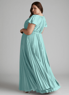 Azazie Kara Bescheidene Brautjungfernkleider A-Linie Plissee Chiffon Bodenlänge Kleid image2