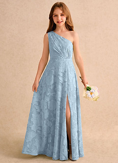Azazie Pudles Girls Formal Robe Demoiselle D'honneur Fillette Robe Trapèze en Blumen-Burnout Asymétrique Bleu Ciel image1