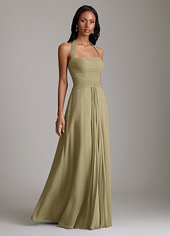 Azazie Clarisa Bridesmaid Dresses Moss Green A-Line Pleated Chiffon Dress image1