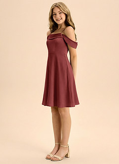 Azazie Anselie Junior Terracotta A-Line Off the Shoulder Stretch Satin Dress image4