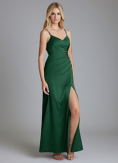 Azazie Azuree Bridesmaid Dresses Dark Green A-Line Pleated Stretch Satin Dress image3