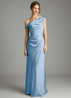 Azazie Emerson Bridesmaid Dresses Powder Blue Mermaid Off the Shoulder Stretch Satin Dress image4