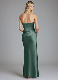 Azazie Lenya Bridesmaid Dresses Eucalyptus Sheath Pleated Stretch Satin Dress image2