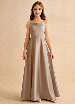 Azazie Joella Girls Formal Flower Girl Dresses Taupe A-Line Pleated Stretch Satin Dress image4
